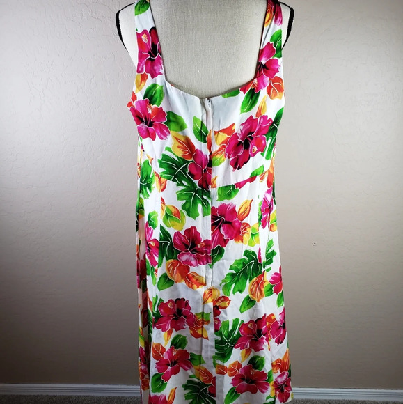 Two Palms Hawaii Rayon White W/Pink Hibiscus Watercolor Floral Midi Dress sz XL - Picture 6 of 12